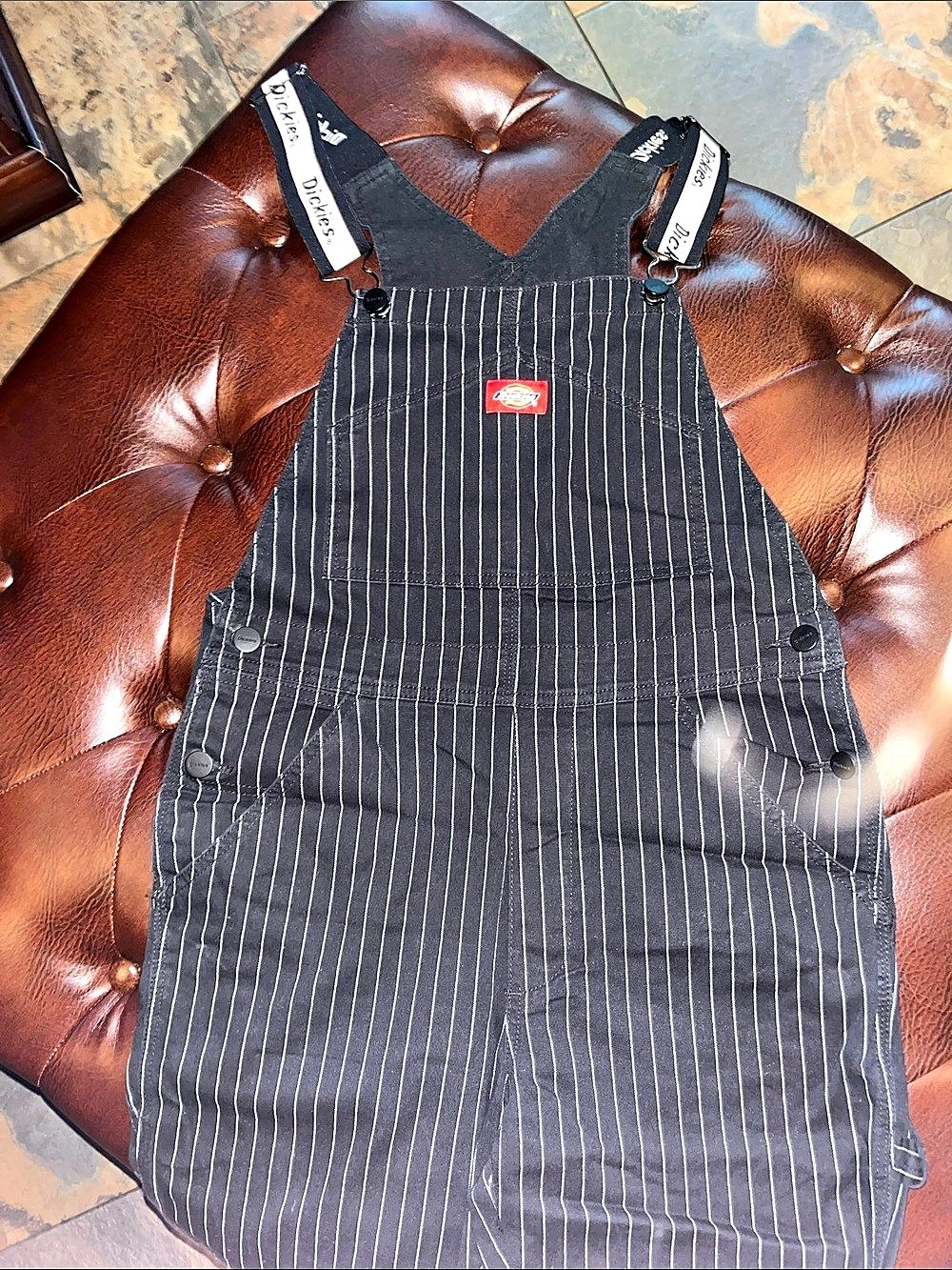 Dickies Women’s Pinstripe Bib Overalls in Black and White Like New